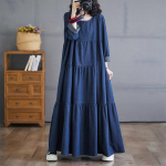 S&uuml;gisesed Naiste Denim Pikkade Varrukatega Kleit Vabaaja Vintage L&otilde;tv &Uuml;lesuuruses Kleit Sinine P&otilde;hiline 2XL sinine