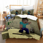 3D digitaaltr&uuml;kiga voodikate kolmeosaline Minecrafti m&auml;ngu laste multikas UK 135*200cm