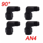 4Pcs 4AN 6AN 8AN 10AN 12AN Black Female to Male Union Flare 45 Degree 90 Degree Swivel Oil Fuel Hose Fitting Adapter Aluminium 4Pcs AN4 90Degree