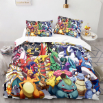 Pokemon Pikachu Voodipesu Komplekt 3D Kodu Tekikate Magamistoa Kaunistus Lastele Poiss T&uuml;druk Tekikate Queen King Suurus AU Single(140*210cm)3pcs