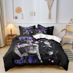 K-Pop Voodipesu Komplekt Demon Hunters Teemaline roosa v&otilde;i must teine k&uuml;lg Prindiga Pol&uuml;ester &Uuml;li&otilde;pilaste Korteri Tekikate Poistele T&uuml;drukutele Kingitus EU Single(135*200cm)3pcs