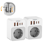 Tessan 2 tk Kokkupandav adapter Inglismaa Saksamaa pistikuga, 5-&uuml;hes reisadapter UK adapter EU-sse, Reisipistik Type G Londoni, &Scaron;otimaa, Iirimaa jaoks 1 Outlets&2 USB C 2 USB A hall v&auml;rv