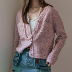 Maxza Rainbow Color Mix Tweed Jacket Cardigan Zc10qd087on blacks/FREE