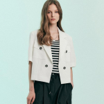 Maxza Out Pocket Linen Like Short Sleeve Crop Jacket Cc08qj305on white/FREE