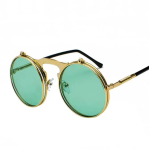 SPH -0,5 kuni -6 Steampunk prints Peegelklapp P&auml;ikeseprillid &Uuml;mmargune Metallraam P&auml;ikeseprillid Mehed Naised Br&auml;ndi Disainer Ring Prillid Myopia -5 blue