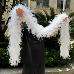 Isetehtud 8-kihilised jaanalinnusuleboaad 4M K&auml;sit&ouml;&ouml;peo Salli Pulmakleidi R&otilde;ivaste Karnevali LavaDekoratsiooni Kohevad Jaanalinnusule Scarf Trim 0.5Meter 8ply white