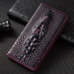 Ehtne nahk Krokodilli 3D pea Klapp&uuml;mbris iPhone 17 16 16E 15 14 13 12 11 8 X XS XR Pro Max Plus jaoks Kaardipesa Rahakott &Uuml;mbris Genuine Leather&iPhone17 Pro lilla