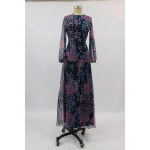 Elegantne Lilleline Tr&uuml;kiga Pikkade Varrukatega Seljast Avatud Maksikleit Naistele O-kaelusega Pulmapeo Kleit Pruut Pruutneitsid Perenaine Pikk Kleit S