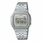 Casio Meeste Roostevabast Terasest Veekindel Digitaalne Alarmi Kvarts Kella A1000A-7 valge