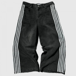 ZYLLO Y2K Baggy teksad K&otilde;rge kvaliteediga tikitud triibulised Harajuku dressip&uuml;ksid Mehed Naised Hip Hop Streetwear Vabaaja laia s&auml;&auml;rega teksap&uuml;ksid L must