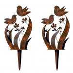 2 tk Lind ja metsik lill Metallist aiapulk Vintage Rooste V&auml;litingimustes Taimede pulk Dekoratiivne hoovi kunst Terrassi muruplatsi veranda kaunistamiseks 2pcs
