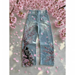ROADVIBE Vintage Kirsipuu Must Ratsu Tikandiga Teksap&uuml;ksid Y2k Retro Kottis Sirged Denim P&uuml;ksid Sinine Pesu Jean Meeste Riided Streetwear S