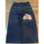 Tikandiga baggy teksad Y2K riided meestele naistele Harajuku hiphop tikandiga vintage sinised baggy teksad madala v&ouml;&ouml;kohaga laia s&auml;&auml;rega p&uuml;ksid S beige