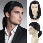 S&uuml;nteetiline meeste parukas L&uuml;hike sirge must parukas 70ndate vintage Vincent Vega Cosplay parukas 80ndate Halloweeni kost&uuml;&uuml;m Cosplay peo l&otilde;bus parukas gray