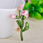 Peen roosa tulbi&otilde;ie kujuga pross, kristallist emailiga prossid naistele, t&uuml;drukutele, piduliku kleidi &uuml;likond krae n&ouml;&ouml;pn&otilde;elad roheline