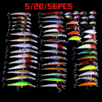 Segamudelite kalap&uuml;&uuml;gi lantide komplekt Elutruu Minnow landi v&auml;ndaga s&ouml;&ouml;davarustuse treble konksude komplekt 20/56/56 tk 56 PCS