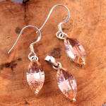 Morganiit, Roosa Kvarts H&otilde;bedane K&otilde;rvar&otilde;ngaste Ripatsite Komplekt, H&otilde;beehted, 925 Sterlingh&otilde;be K&auml;sitsi valmistatud Ehtekomplekt, Kingitus Talle virsik