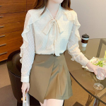 Kevadmood Prantsuse naiste vabaaja s&auml;rgid, pikkade varrukatega volangidega t&auml;piline vibupluus S