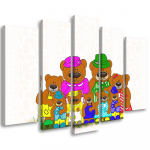 Viieosalise pildiga l&otilde;uendiprint Colorful Bears 100x70 mitmev&auml;rviline