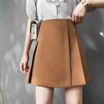 Casual Dance Mini seelik Korea naiste riided Magus soliidne k&otilde;rge v&ouml;&ouml;kohaga A-line seelik Elegantne ebaregulaarne lukuga plisseeritud seelik 24789 XS khaki