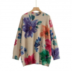 Harajuku Retro naiste s&uuml;gistalv moer&otilde;ivad Vintage lillemustriga &uuml;mmargune kaelus, pikkade varrukatega kootud kampsunid, daami lahtised pulloverid 3XL