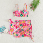 Lilled Bikiinid Push Up Ujumiskost&uuml;&uuml;m Naiste Ujumisriided Naiste Kolmeosaline bikiinikomplekt koos seelikuga Rinnahoidja Cup Supluskost&uuml;&uuml;m ujumine S roosa