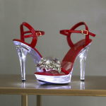 Naiste kingad Suvised k&otilde;rged kontsad Stiletto Rhinestone &uuml;lik&otilde;rged sandaalid helendavad 13 cm konts 3 cm platvorm LFD 34 punane