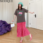 MODIQUE Suvine Suures suuruses uus kleit-s&auml;rk naiste avara tr&uuml;kiga Lilleline puuvillane linane liistud kleit vabaaja A-joonega naiste kleidid O-kaelusega l&uuml;hikeste varrukatega XL hall