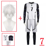 Anime Blue Lock Cosplay Nagi Seishiro Kost&uuml;&uuml;m Valge Must Jersey Jalgpalli Jumpsuit Body Halloween karnevali Peo Riided L-(Suit+Wig) valge