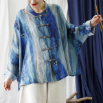 Johnature naiste vintage mustriga lillelised ramjee s&auml;rgid Topid Pikkade varrukatega n&ouml;&ouml;biga S&uuml;gispluusid Lahtised vabaaja s&auml;rgid One Size sinine