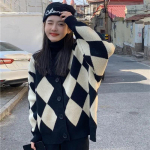 Suures suuruses kampsun mantel naiste s&uuml;gisene V-kaelusega ruuduline kardigan kampsun avar veniv mugav peplumi kootud jakk M must