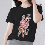 Naiste riided Must T-s&auml;rk vabaaja topid Pere Hot Mom Printing Sobivad O-kaelusega &otilde;hukesed pendeldamine L&uuml;hikeste varrukatega pehmed naiste topid 2XL