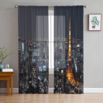 Linna&ouml;&ouml; Linnavaade L&auml;bipaistvad kardinad Elutoa aken T&uuml;llkardinad Magamistoa K&ouml;&ouml;gi jaoks Kodukaunistus Voile kardinad W135 x H115cm x1
