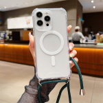 Crossbody kaelapael Magsafe'i magnetilise juhtmevaba laadimis&uuml;mbrise jaoks iPhone 11 12 13 14 15 Pro Max X XR XS 7 8 Plus SE l&auml;bipaistva kaanega iphone 7 8 tumeroheline v&auml;rv