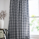 Retro mustvalge ruuduline disainkardinad tuttidega riidest puuvillase ja linase kardina aknak&ouml;&ouml;gi elutuppa poolvarjuga rod pocket 150x160cm