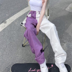 ADAgirl Baggy Teksad Naiste Hip Hop T&auml;navar&otilde;ivad Vintage k&otilde;rge v&ouml;&ouml;kohaga sirge lilla teksap&uuml;ksid Harajuku laiad p&uuml;ksid Mujer S