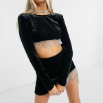 Naiste Crop Top Beading tutt Seksikas seljata vaba vabaaja &scaron;ikk &otilde;huke samet l&uuml;hikesed topid Mini seelik peoriided L must