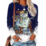 Topid naistele 3D Snow Man Sika Deer Print &Uuml;markaelusega pikkade varrukatega T-s&auml;rk Fall Casual naiste pikkade varrukatega top j&otilde;uludeks XS tumesinine v&auml;rv