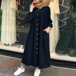 Moslemid riided Naiste kleidid &Uuml;hev&auml;rvilised pikkade varrukatega s&auml;rkkleit vabaaja taskumantel Musulman Dubai moslem kaftani moslemikleidid XXXXXL must