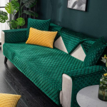 Moodne tepitud sametist diivanikate libisev kate 3-kohaline kaheinimesediivan diivanikate pl&uuml;&uuml;sist &uuml;hev&auml;rviline pehme L-kujuline tugitool diivanir&auml;tik roheline 90x160cm 1pc