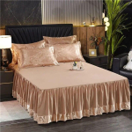Pl&uuml;&uuml;sist žakaarmustriga voodiseelik Kolmeosaline voodilina Voodi libisemiskindel Kattemadratsi kaitsekate Kahekordne Voodikate Queen King Suurus 3 Pcs 150x200cm beige