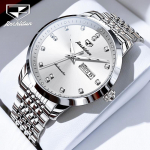 JINSHIDUN kaubam&auml;rgiga k&auml;ekellad Business Diamond Face Double Calendar Mehaaniline k&auml;ekell Veekindel &auml;rimeeste k&auml;ekell Meeste k&auml;ekell