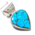 Natural Tibetan Turquoise Gemstone 925 Sterling Silver Gift Pendant 2.05 k2g31