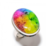 Natural Rainbow Solar Quartz Gemstone 925 Sterling Silver Ring Size 9 f6f74