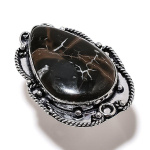Natural Mud Crack Fossil Gemstone 925 Sterling Silver Gift Ring Size 7 w3w25