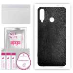 apgo Protective Skin Sticker for the back compatible with Huawei P30 lite New Edition, Wrap Film, Foil, Vinyl - Pattern Black Leather