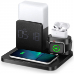15W Traadita Laadimisjaam 4-&uuml;hes Kellalaadija &Auml;ratuskell Telefonihoidik Uuendatud Dokkjaam iPhone 13 14 15 Airpods iWatch jaoks must