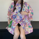 Prindi L&uuml;hikeste varrukatega s&auml;rk Ameerika avara naiste p&auml;ikesekaitsepluus Mitmek&uuml;lgne Korea vabaaja naiste lilleline pluus onesize