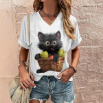 Suvine Naiste T-s&auml;rk Kassi Prindiga Vabaaja L&uuml;hikeste Varrukatega 3D T-s&auml;rgid Mood Streetwear V-kaelusega Pullover Naiste Suurem&otilde;&otilde;dulised R&otilde;ivad XL