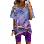 Naiste puhker&otilde;ivad, kaheosalised r&otilde;ivad naistele, suvine V-kaelusega T-s&auml;rk, topid L&uuml;hikesed p&uuml;ksid, treening, spordidress L sinine